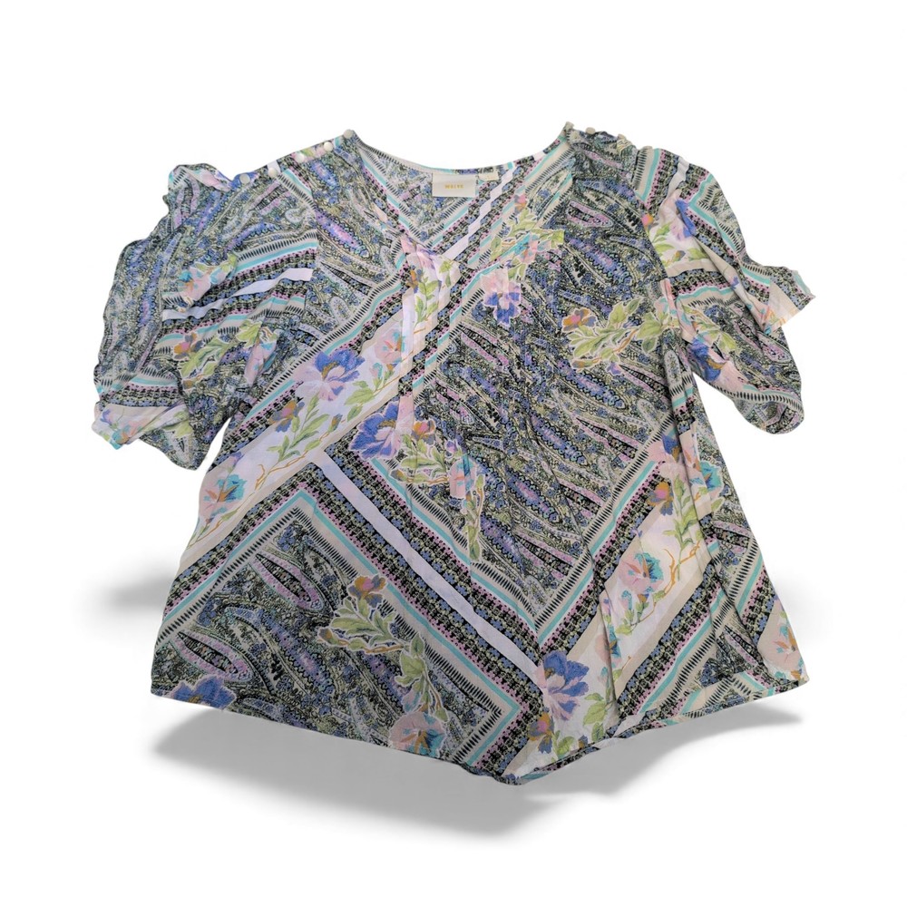 Maeve Blue Floral V-Neck Blouse Size‎ 8